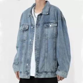 Veste en jean ample, décontractée à manches longues pour homme