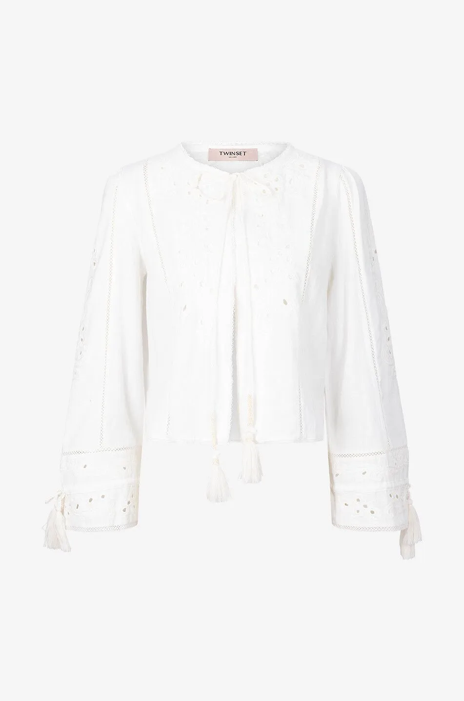 Veste légère en coton et lin à broderies anglaises