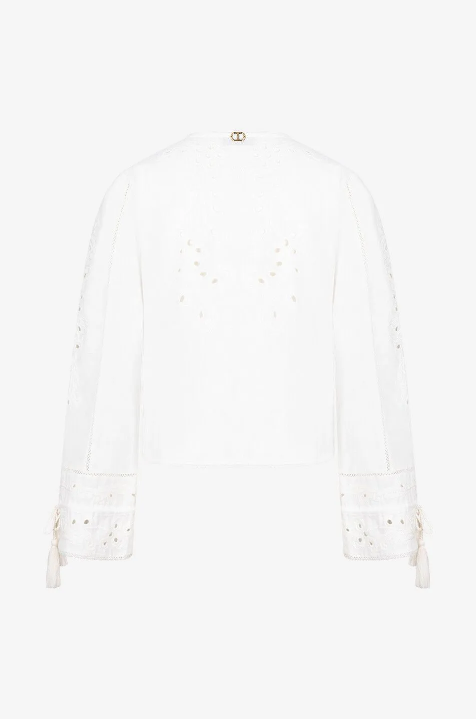 Veste légère en coton et lin à broderies anglaises