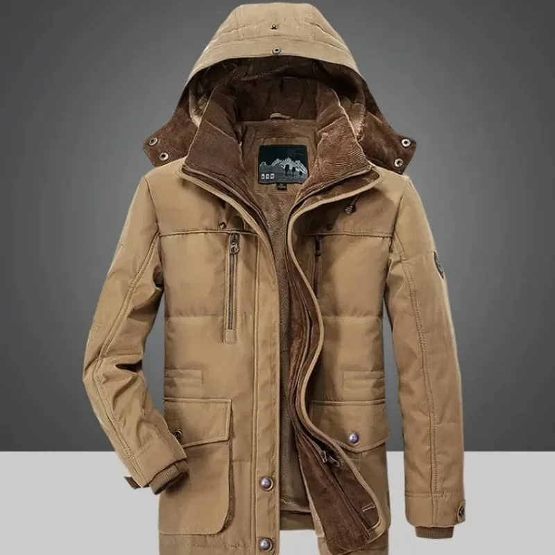 Veste parka chaude pour hommes avec doublure douce et capuche