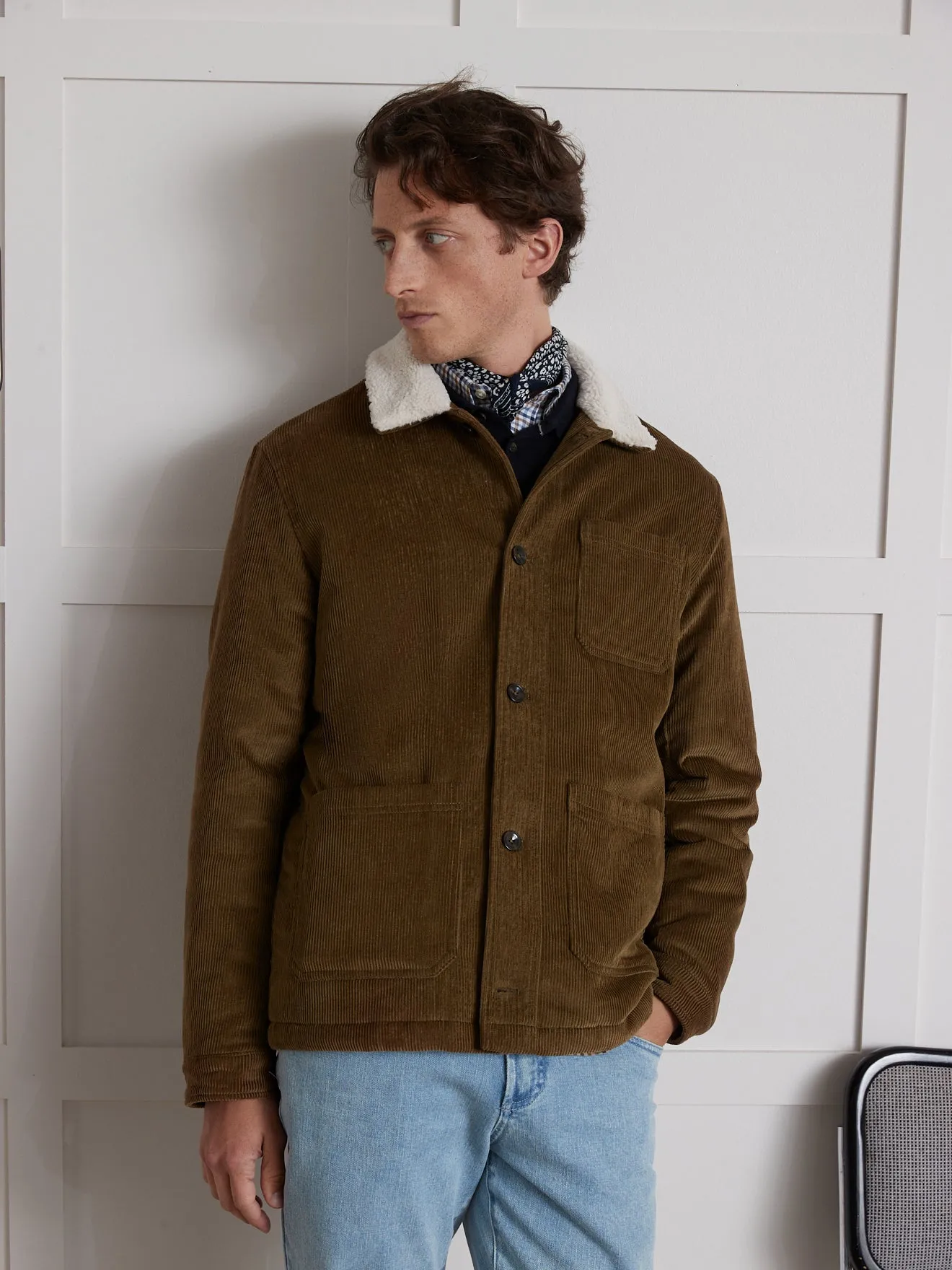 Veste worker velours col sherpa homme