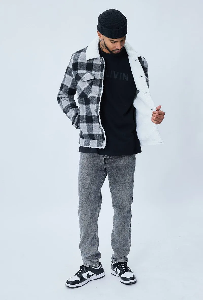 Veste à carreaux avec col mouton