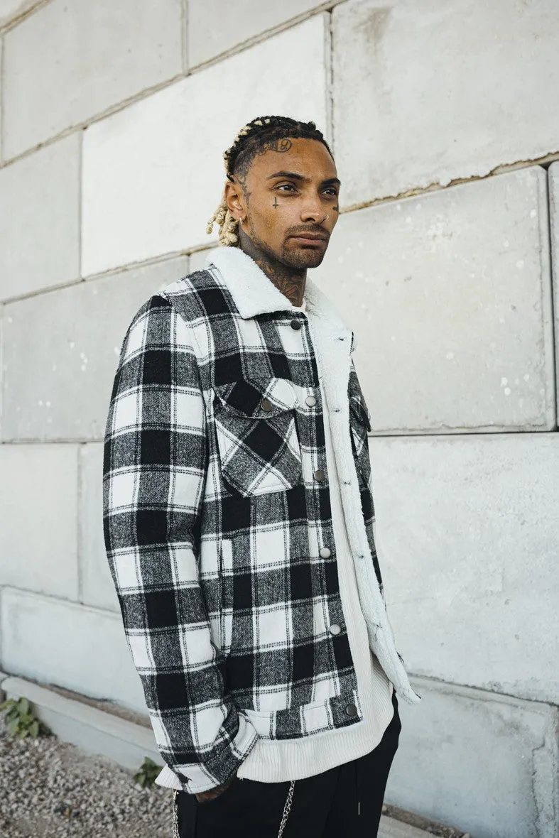 Veste à carreaux avec col mouton