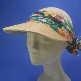 Visière avec foulard en paille et coton | Chapeau d'été pour femme