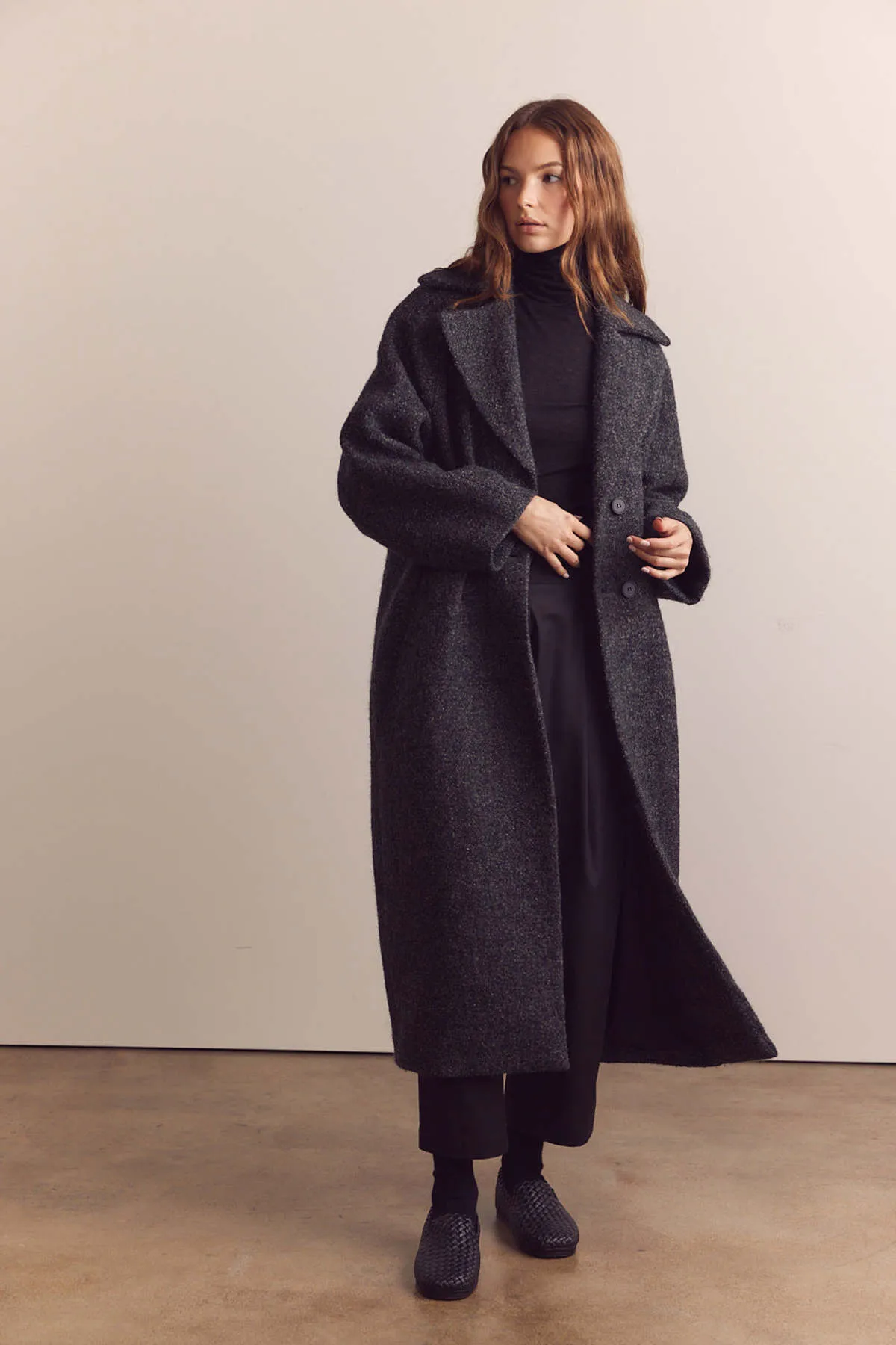 Wool Blend Maxi Coat - Dark Heather Grey