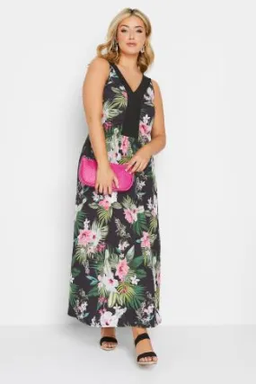 YOURS LONDON - Robe en Jersey Maxi Verte & Rose Tropical