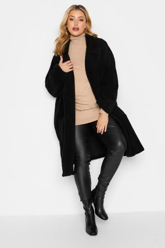 YOURS LUXURY - Manteau Noir Midi Fausse Fourrure