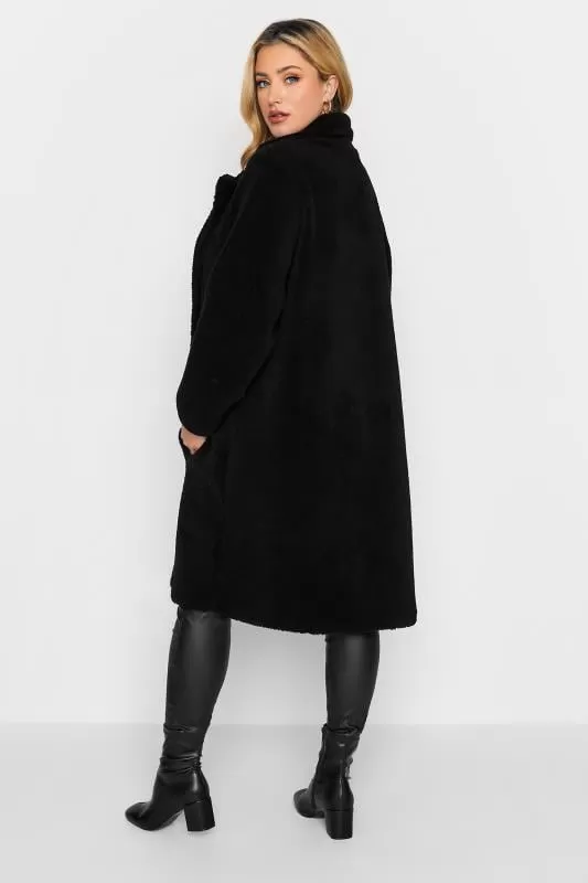 YOURS LUXURY - Manteau Noir Midi Fausse Fourrure