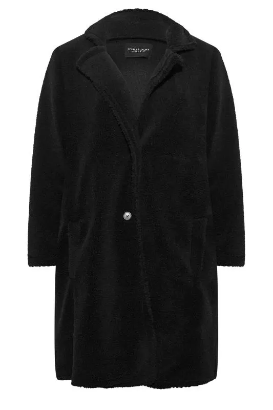 YOURS LUXURY - Manteau Noir Midi Fausse Fourrure
