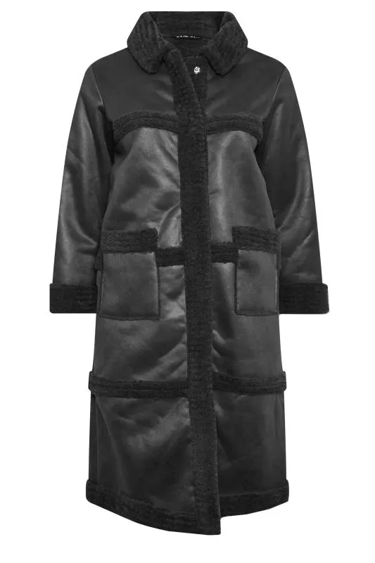 YOURS - Manteau Midaxi Noir Bordures Fausse Fourrure