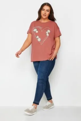 YOURS - T-Shirt Rose 'Bloom and Smile' Manches Courtes