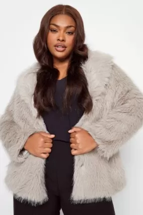 YOURS - Veste Courte Grise Fausse Fourrure